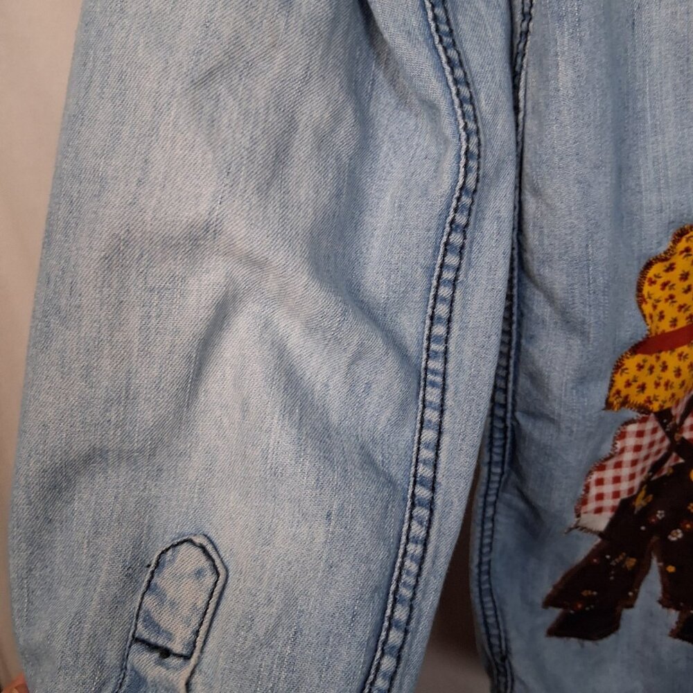 Reworked Chambray Denim Shirt Small Farm Rooster Calico Cottagecore Farmer - Picture 14 of 16